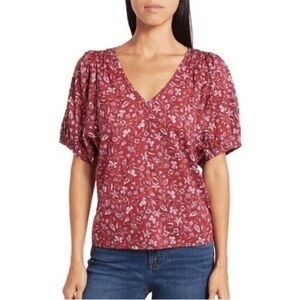 Madewell V-Neck Puff SleeveTop in Weathered Brick